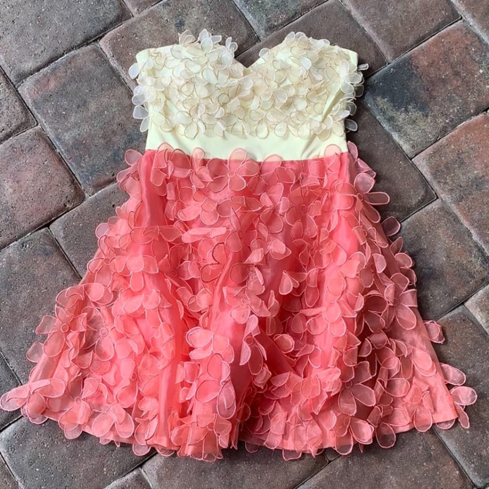 Minuet Vintage Floral Appliqués Strapless Dress